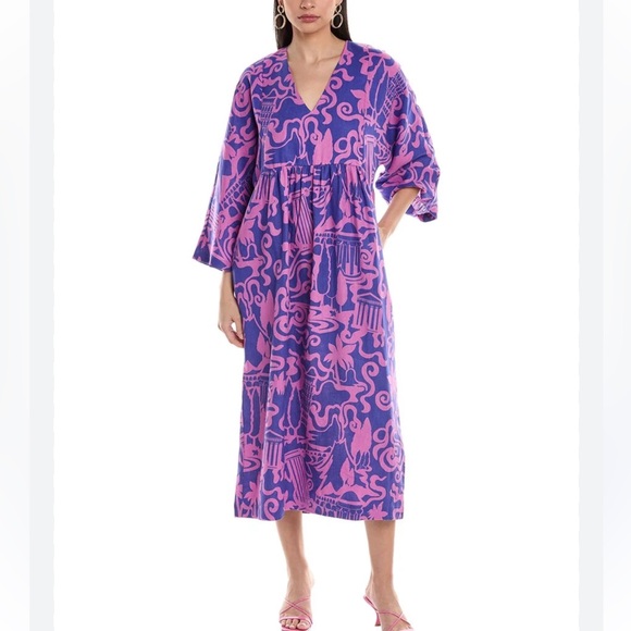 Mara Hoffman Aviva Dress | Thalasa Print Dyed Hemp Midi - Picture 3 of 14